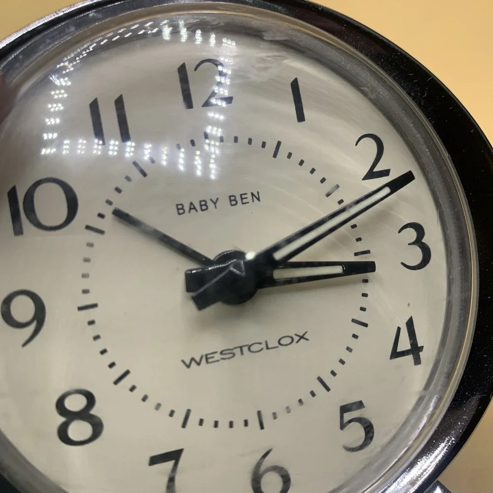Baby Ben Westclox  Silver Desk Alarm Clock Luminous Wind Up Mechanical Tested